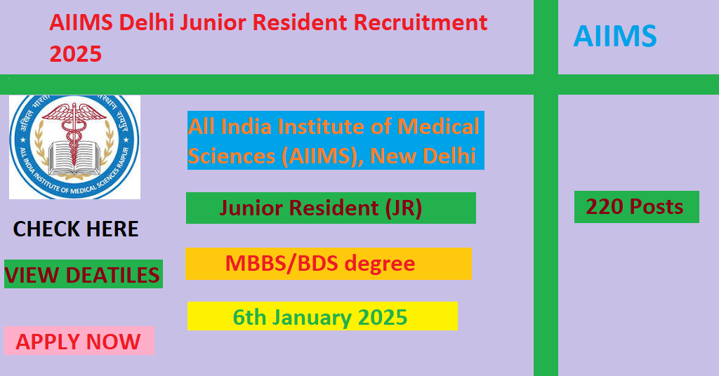  AIIMS Delhi Junior Resident Recruitment 2025